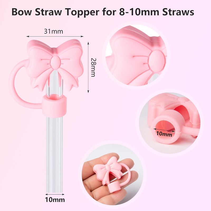 linmaya 6PCS Bow Straw Toppers, Cute Straws Covers for Stanley 30&40 Oz Tumbler with Handle, 10mm Dust-Proof Drinking Straw Dispensers Straw Topper Cap for Girls Kids (Pink Blue Purple) - Image 3